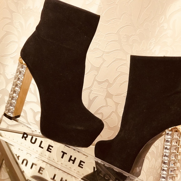 Shoes - NEW!!! Black Ankle Boots Gold Rhinestone Heels